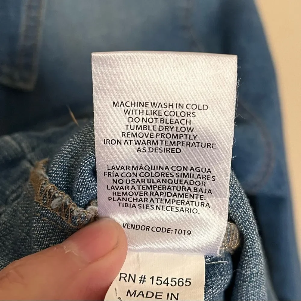BCBG Girls Blue Denim Button Front Distressed Jacket Size Medium or 10-12